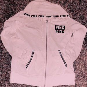 PINK White Zip-Up Hoodie